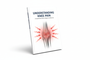 I want you to make an image for my free ebook. I want a white background with an ebook on it and on the ebook there should be an image of an knee with knee pain. 